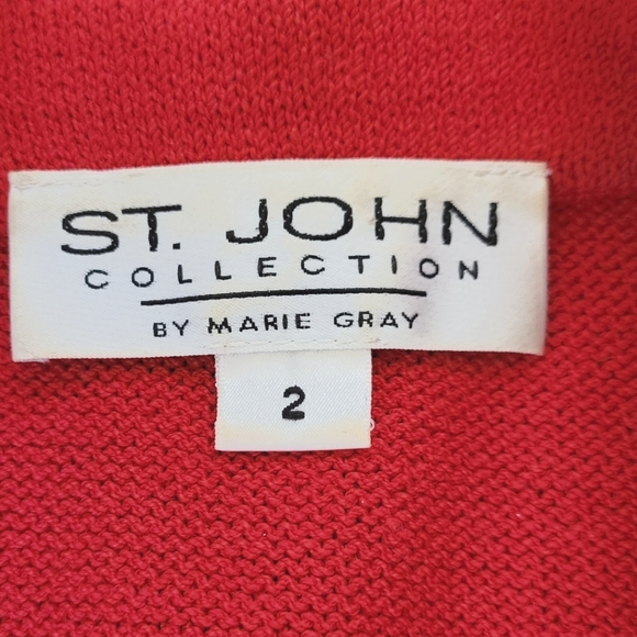 ST JOHN Blazer Red Vintage Marie Gray Collection Polka Dot Cheetah Trim 2 XS - Picture 12 of 15